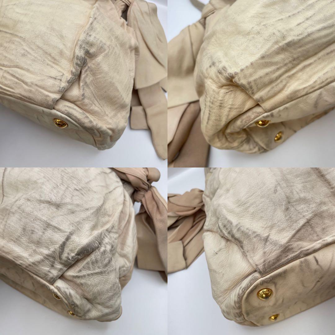 ジャンク特価✨ プラダ ナッパレザー サイドリボン トートバッグ ベージュ