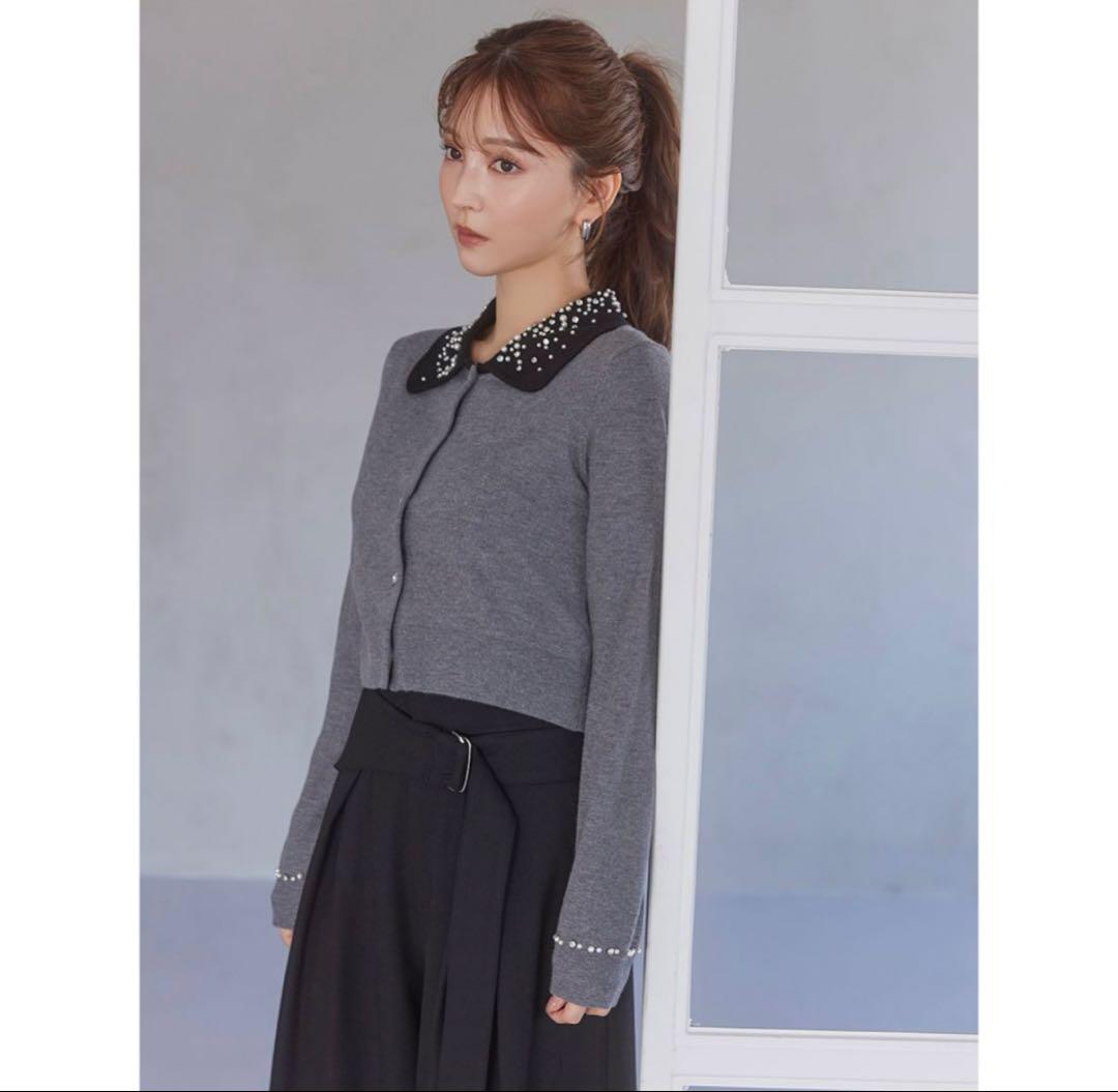 美品】SNIDEL スナイデル ビジューカラーニットカーディガン GRY