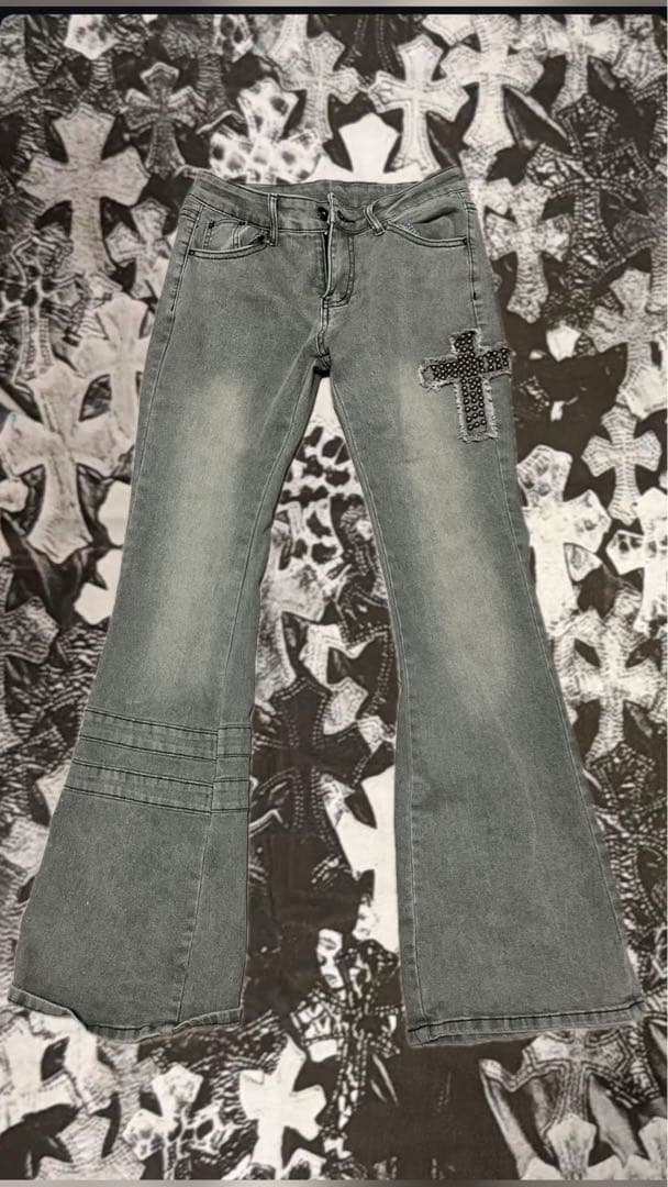 十字架 ジーンズ フレアデニム ギャル 平成 Y2K グランジ デニム