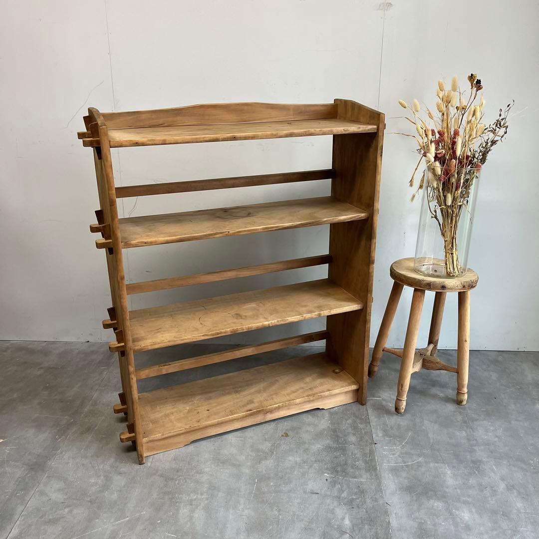 アンティーク オープンラック 楔 4段 本棚 無塗装 総無垢 昭和レトロ