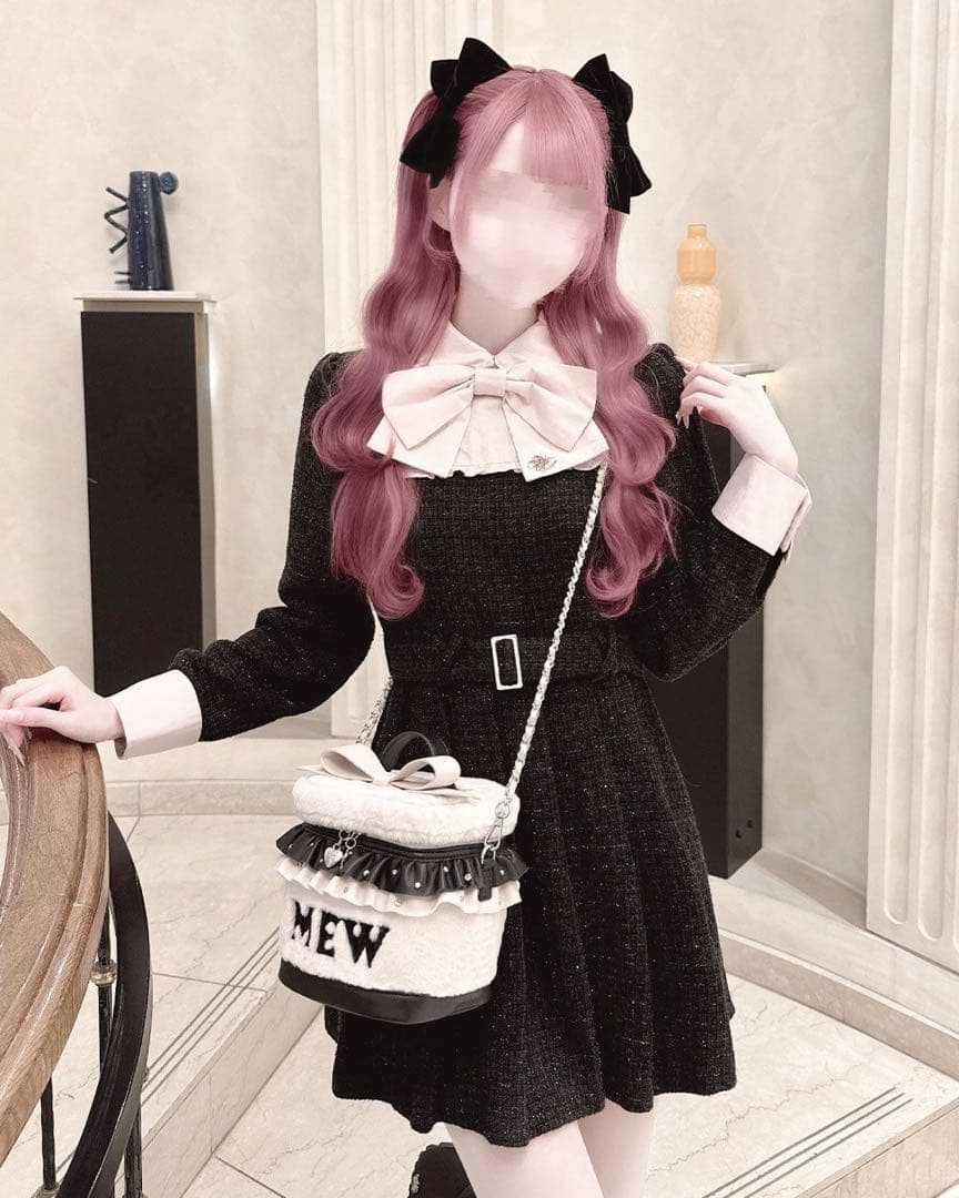 ビッグリボンツイードプリーツワンピース - メルカリ