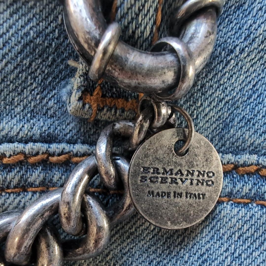 エルマンノシェルヴィーノ イタリア製 チェーン付デニム 裾フリンジ 30