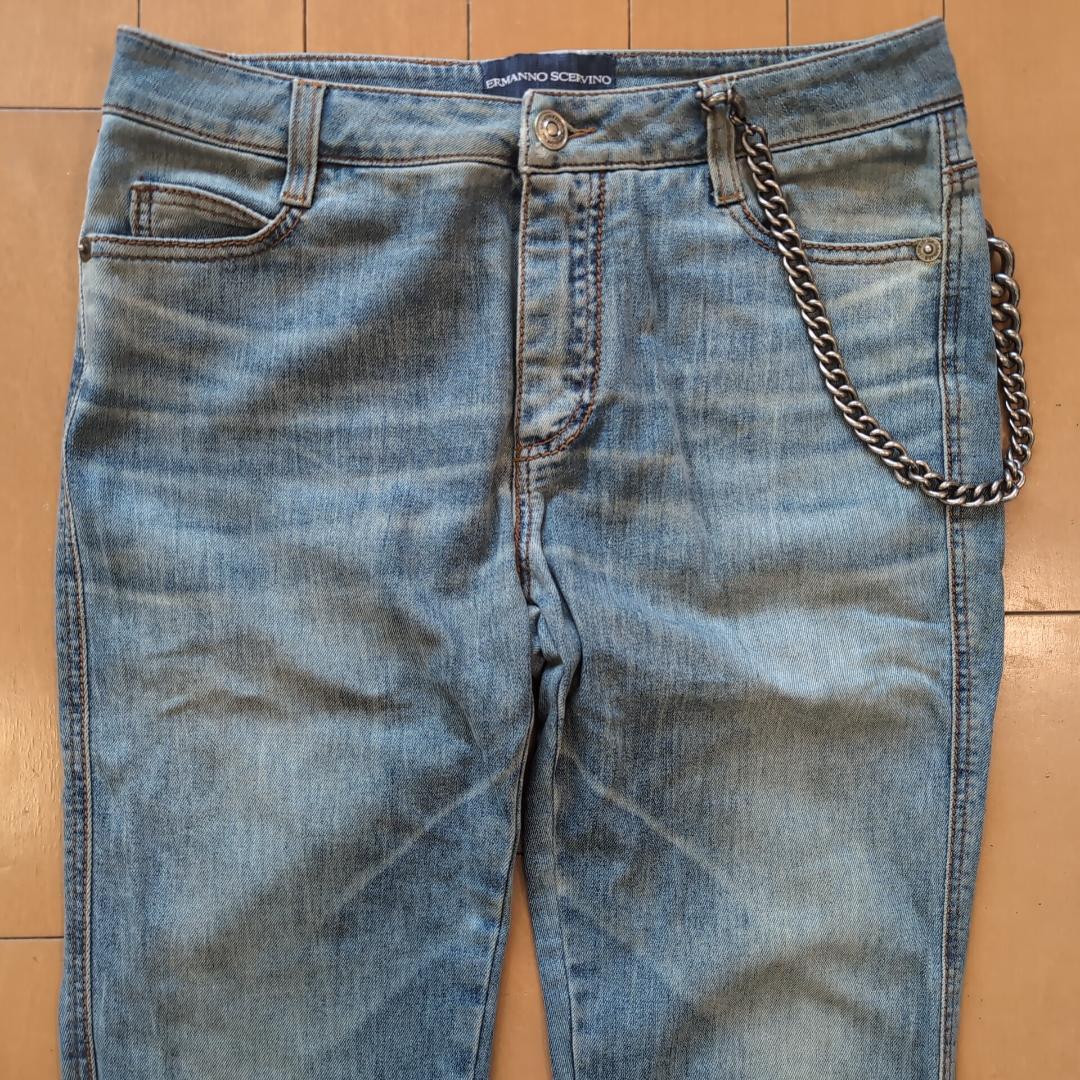 エルマンノシェルヴィーノ イタリア製 チェーン付デニム 裾フリンジ 30
