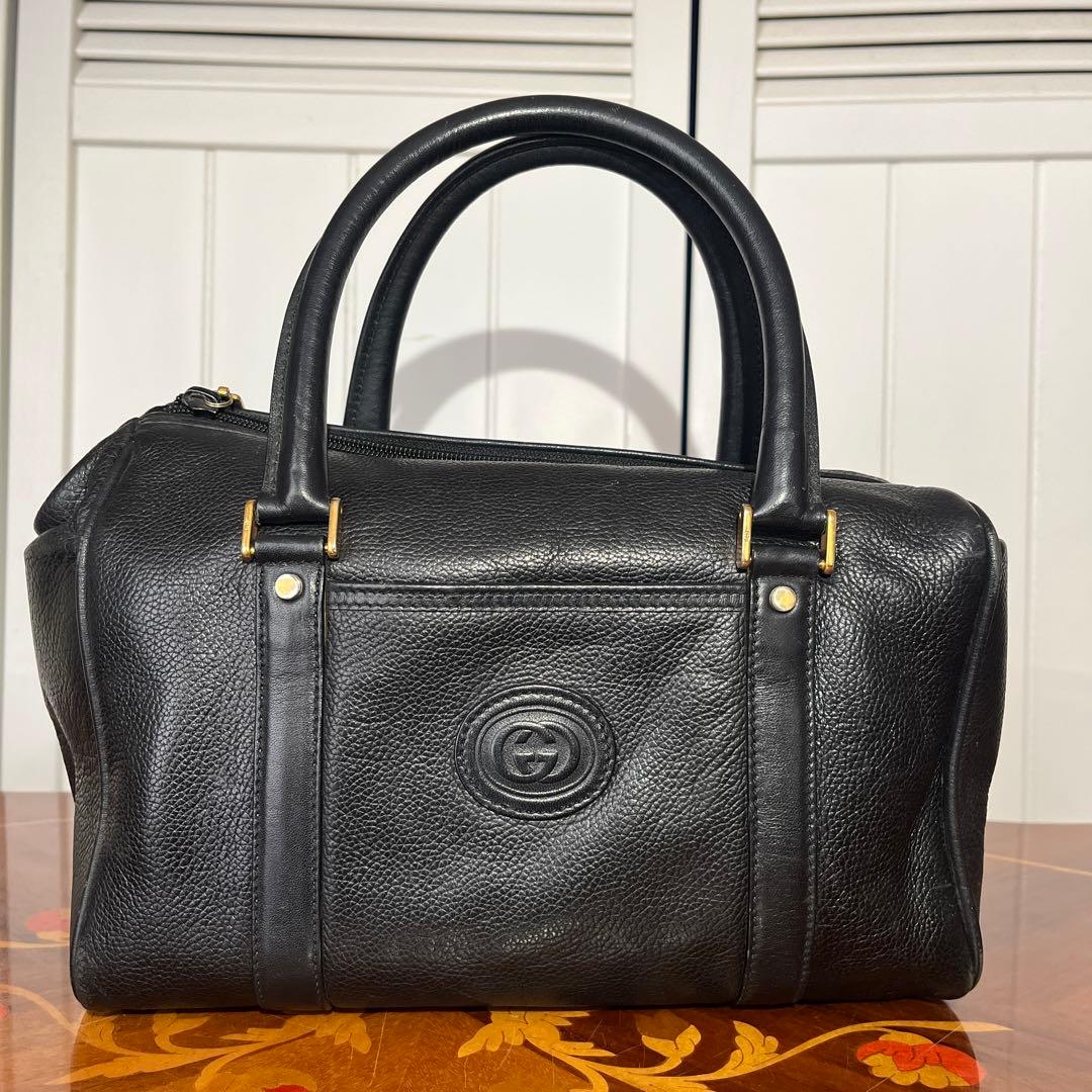 GUCCI オールド グッチ ボストンバック 黒 革 ヴィンテージ 訳有り