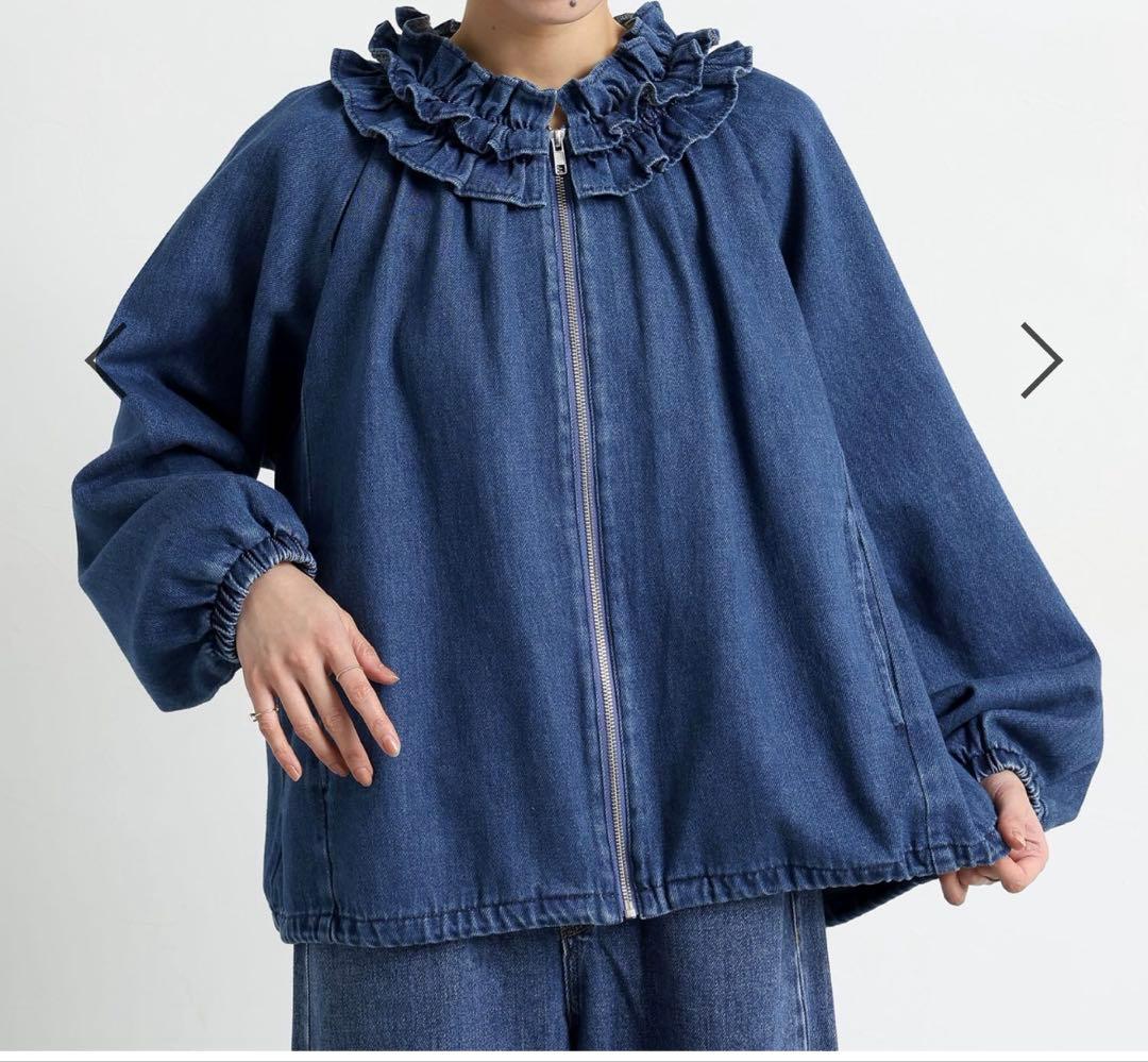 新品 スタディオクリップ フリルカラー甘織デニムシャツブルゾン