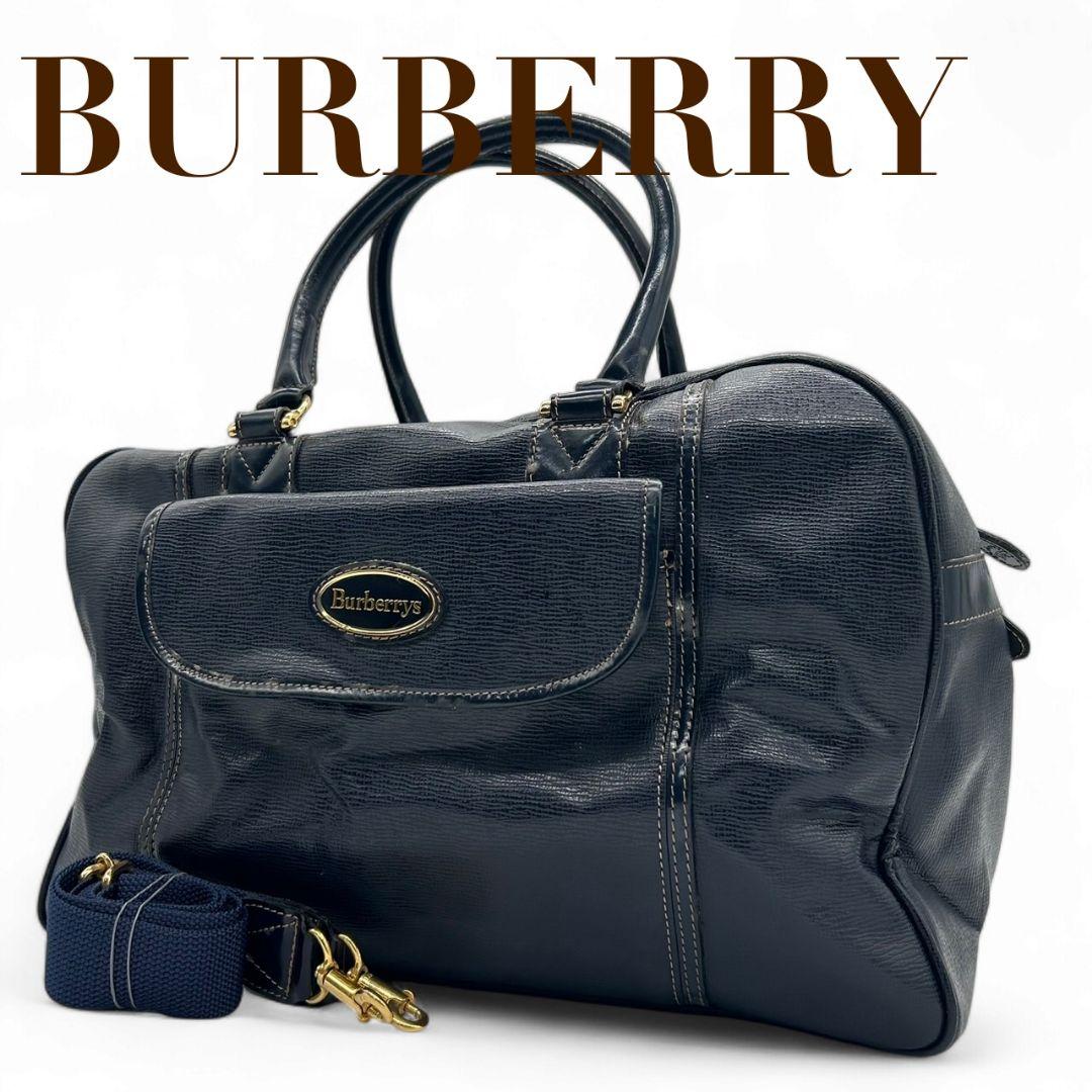 バーバリー バーバリー ボストンバッグ x キャンバス ネイビー BURBERRY