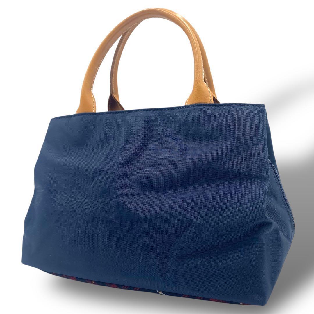 バーバリーブルーレーベル トートバッグ 腕掛け レザー ネイビー ノバ