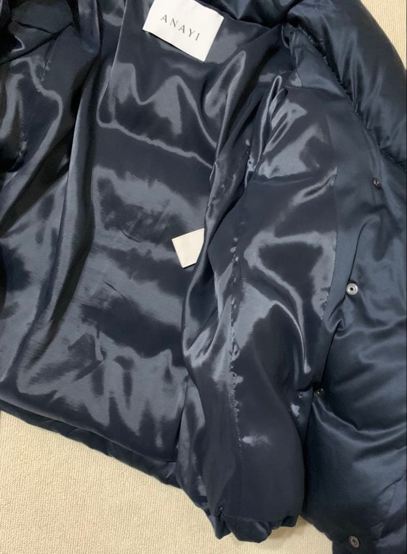 ANAYI アナイ サテンピーチショートダウンコート ネイビー 38 - メルカリ