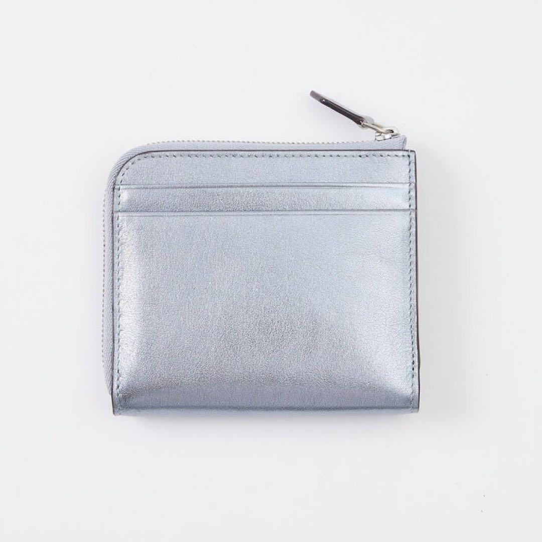 はな様専用 SILNA メタリックシルバー 二つ折り財布 牛革 ミニサイフ