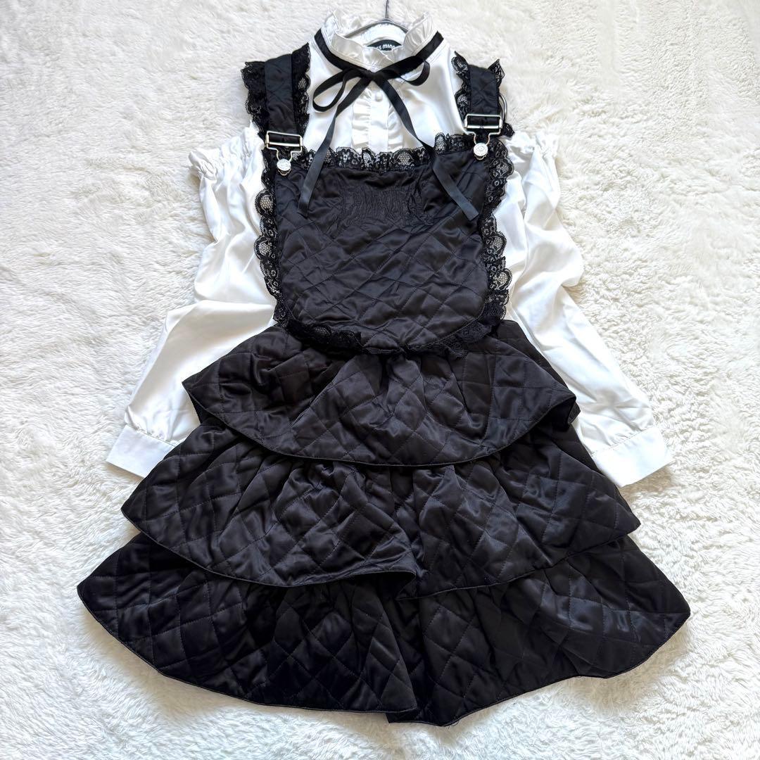 ディムモアール キルティングサロペット ブラウスセット 黒 ブラック L