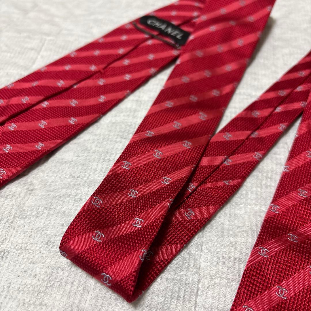 CHANEL シャネル ネクタイ ココマーク 刺繍 レッド シルク - メルカリ