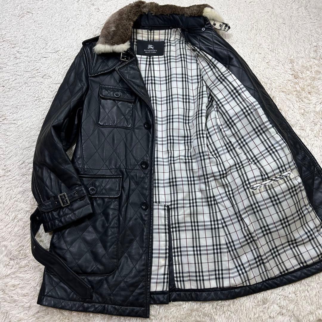バーバリー ラムレザートレンチコート 黒 Mサイズ ラビットファー