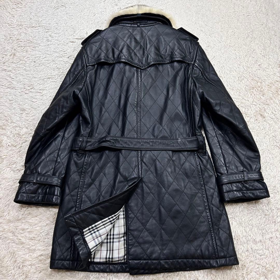 バーバリー ラムレザートレンチコート 黒 Mサイズ ラビットファー
