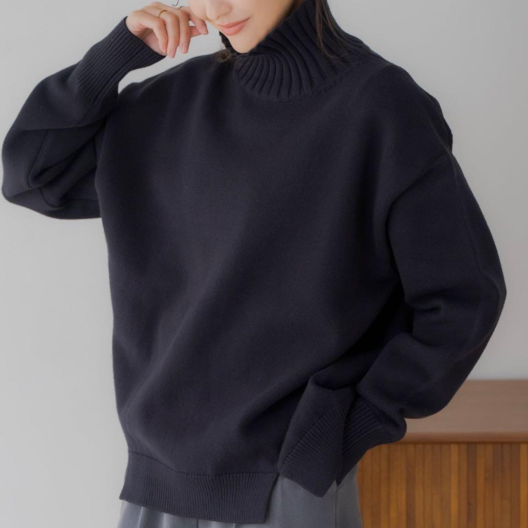 regleam ハイネックボタンニット ネイビー - メルカリ