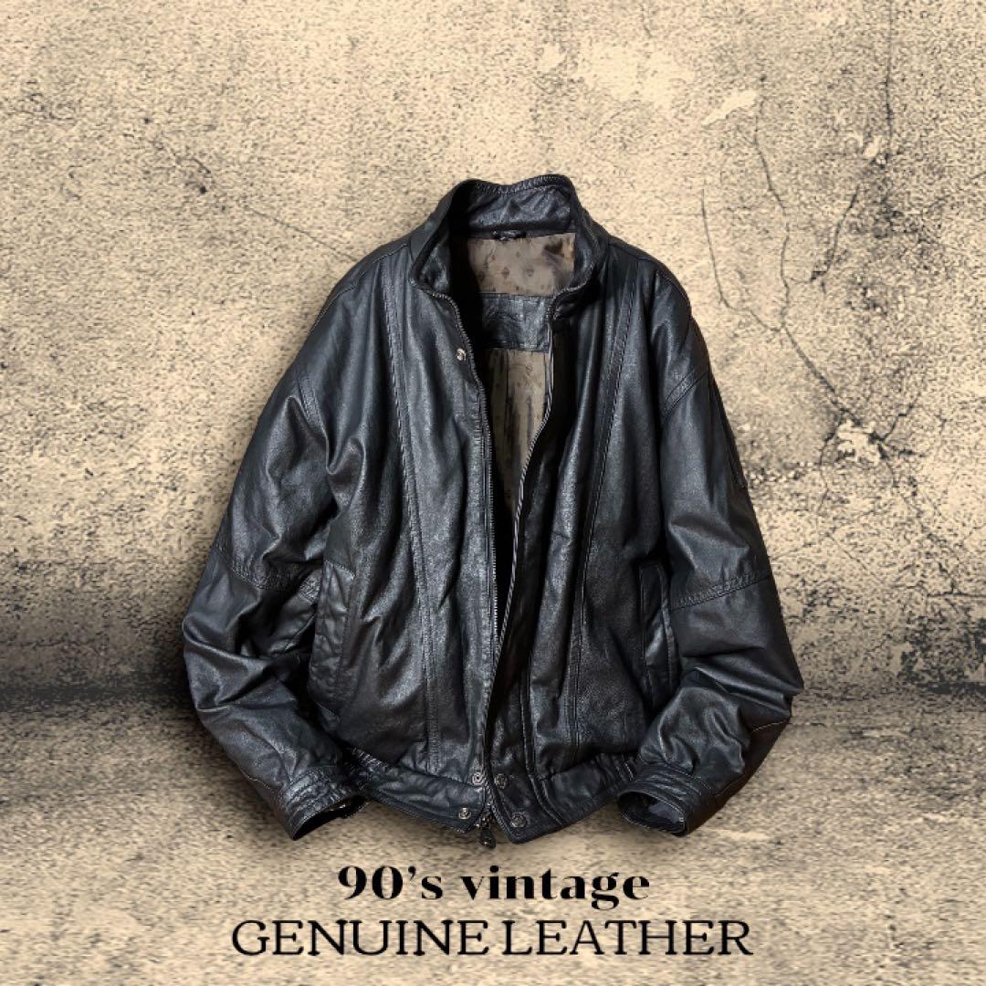 90s レザージャケット 短丈 本革 ブラック L 古着 Y2K 革ジャン 美品 HIGH HAT BOY 短丈 レザーブルゾン／本革 黒 Y2K 'OOs レザー