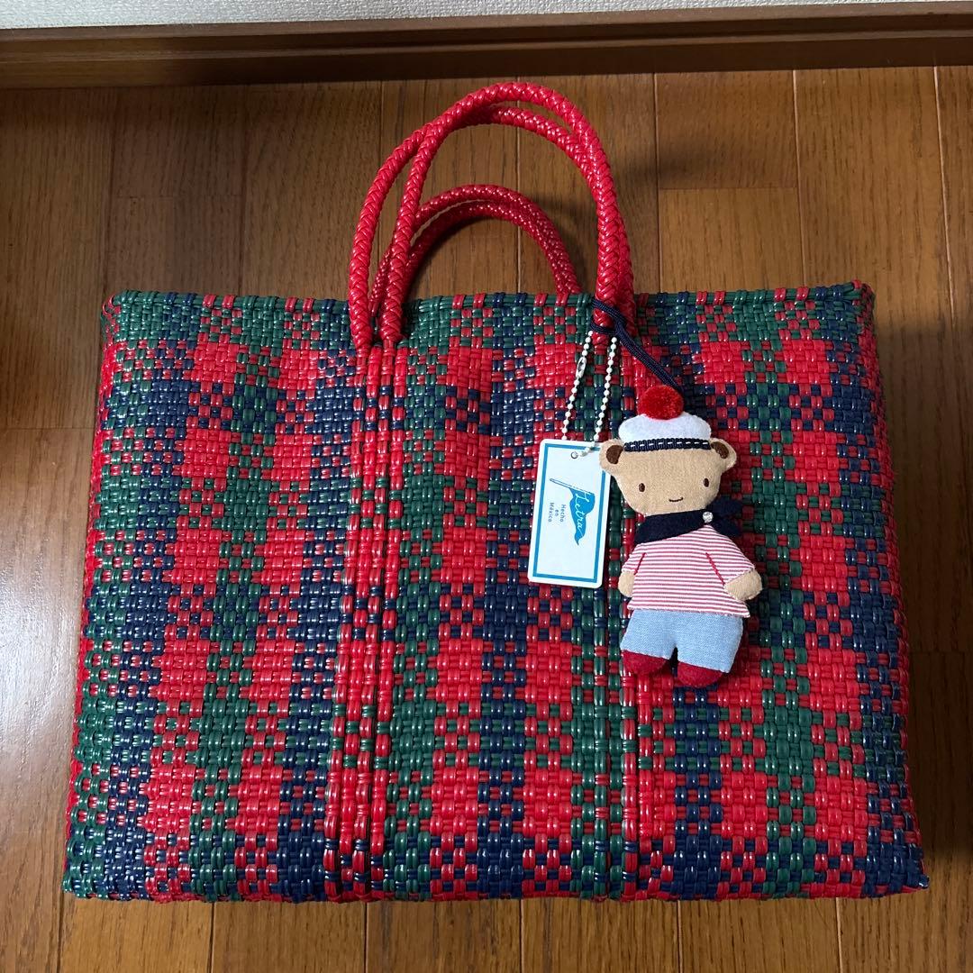 ファミリア かごバッグ メルカドバッグ 赤チェック - メルカリ