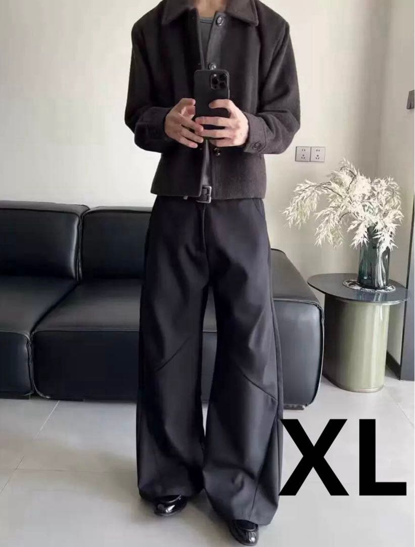 新品 変形ワイドパンツ フレアスラックス 変形スラックス ブラック XL