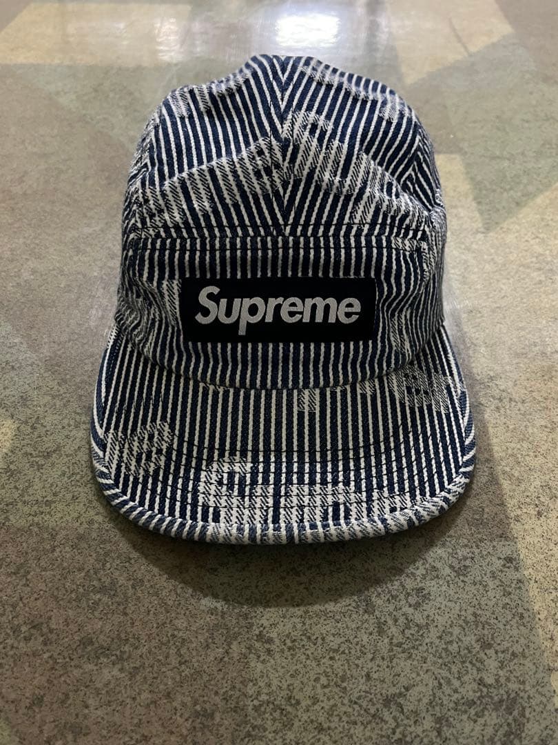 Supreme ストライプキャップ ネイビー/ホワイト - メルカリ
