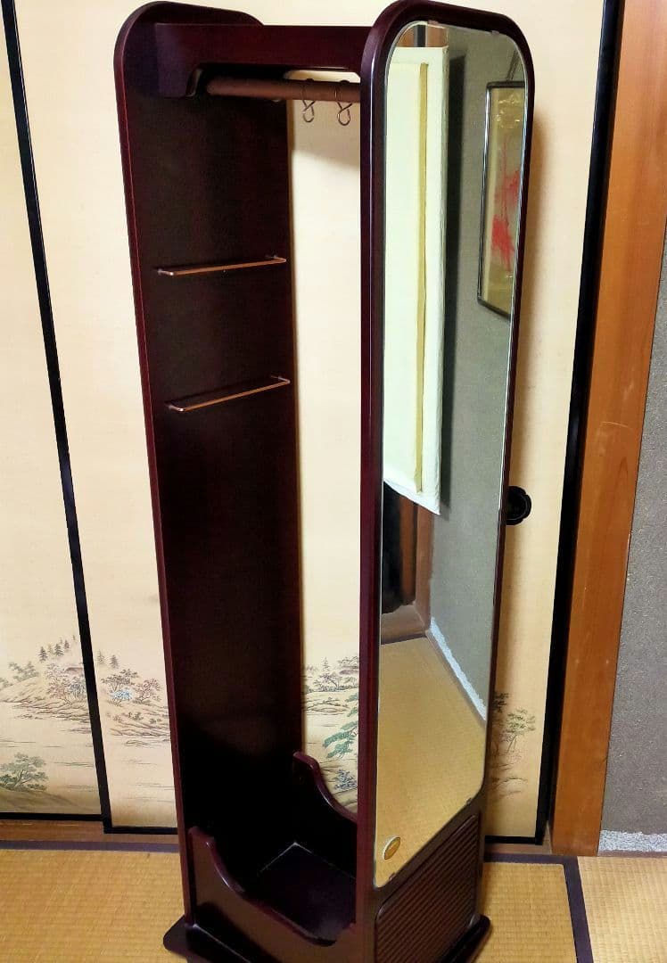 最終価格　希少　木製ハンガーラック　ミラー、キャスター付　最高級胴引　162cm 楽天市場】【送料無料】 ハンガーラック ミラー付き キャスター付き 幅