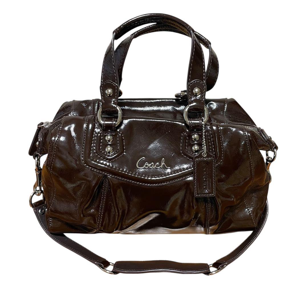 d*3様 COACH ブラウン ハンドバッグ ショルダーバッグ エナメル 2wa コーチ COACH CQ874 ショルダーバッグ シグネチャー レディース