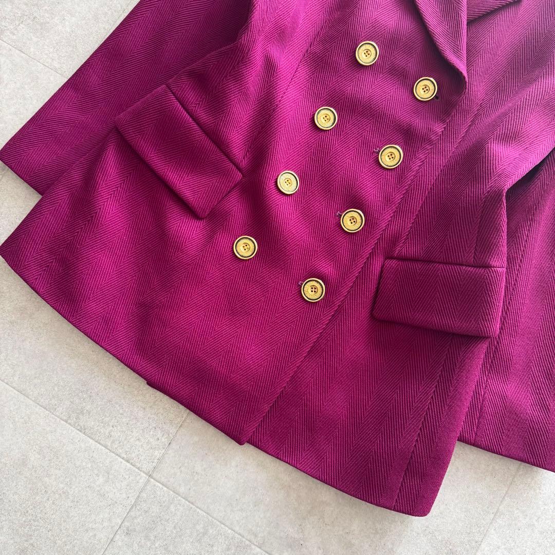 イヴサンローラン テーラードジャケット 金ボタン ダブル 紫 36