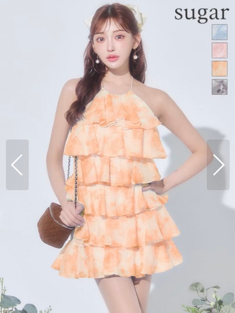 Sugar シアーローズ/ティアード/ワンピース/ミニドレス/キャバドレス XSサイズあり【ROBE de FLEURS/ローブドフルール】シアーローズ