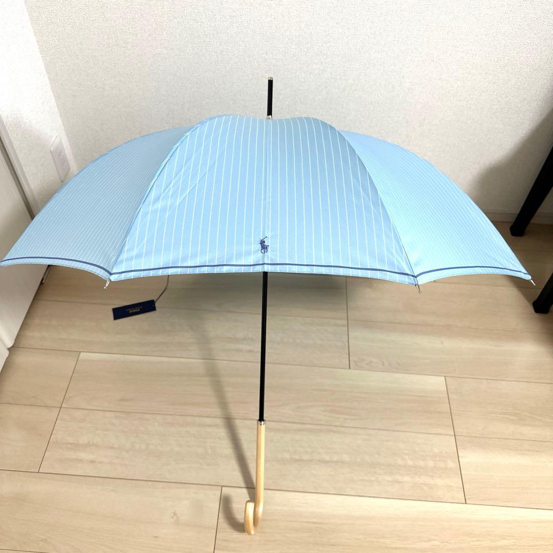 新品未使用タグ付） ポロラルフローレン長傘 ロゴ刺繍スカイブルー60
