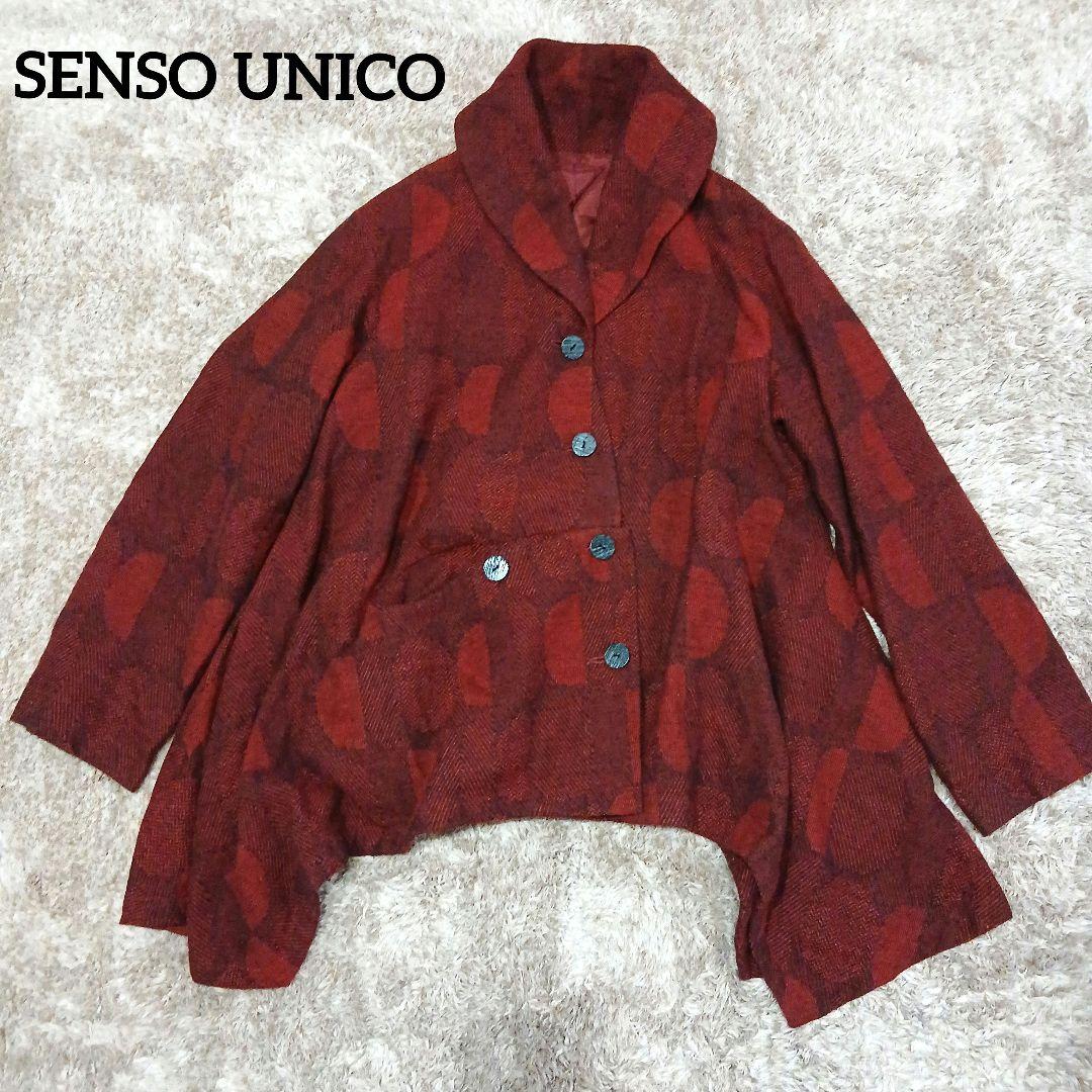 美品 センソユニコ ジウ　変形 ジャケットドット 総柄 アシメ 赤　ウール　羽織 美品 センソユニコ ジウ 変形 ジャケットドット 総柄 アシメ 赤 ウール