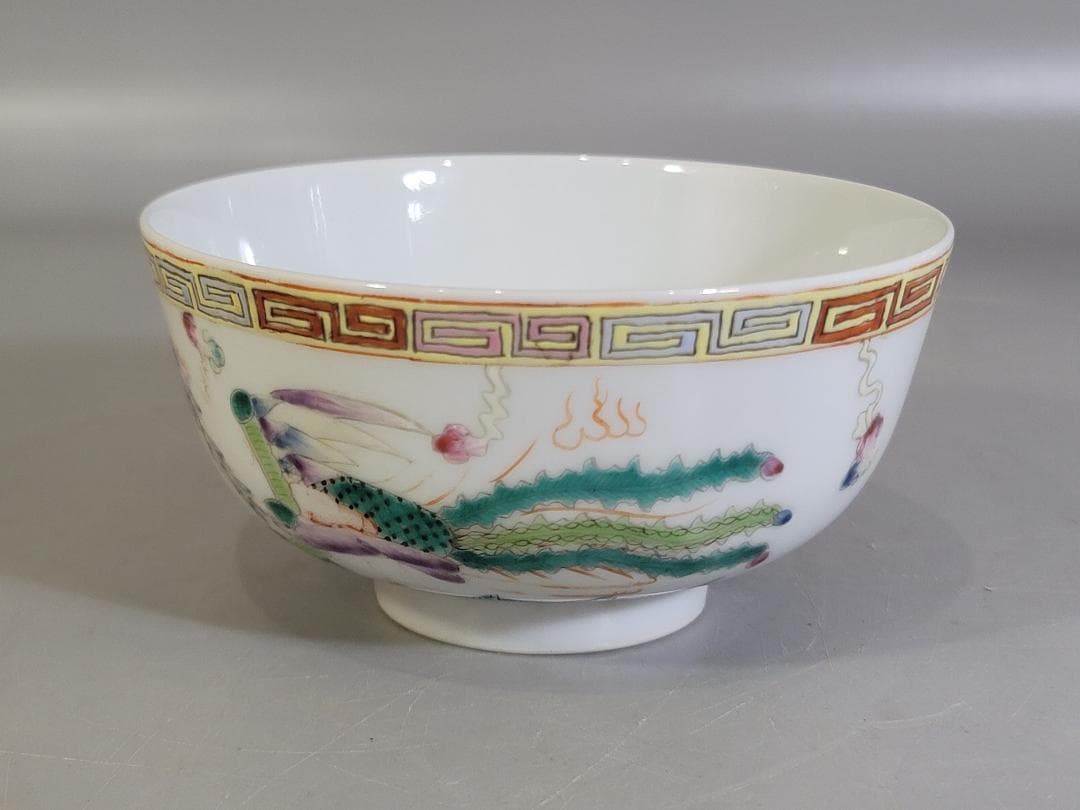 古美術 中国 色絵 鳳龍紋 碗 光緒年製