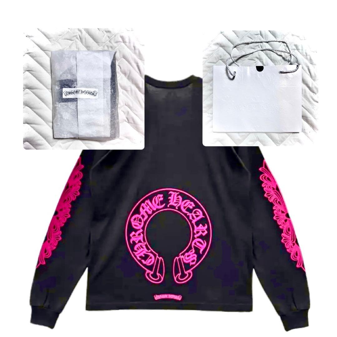 Chrome Hearts フローラル ロングスリーブT ブラック ピンク SOLD}☆新品 CHROME HEARTS クロムハーツ ピンクホースシュー