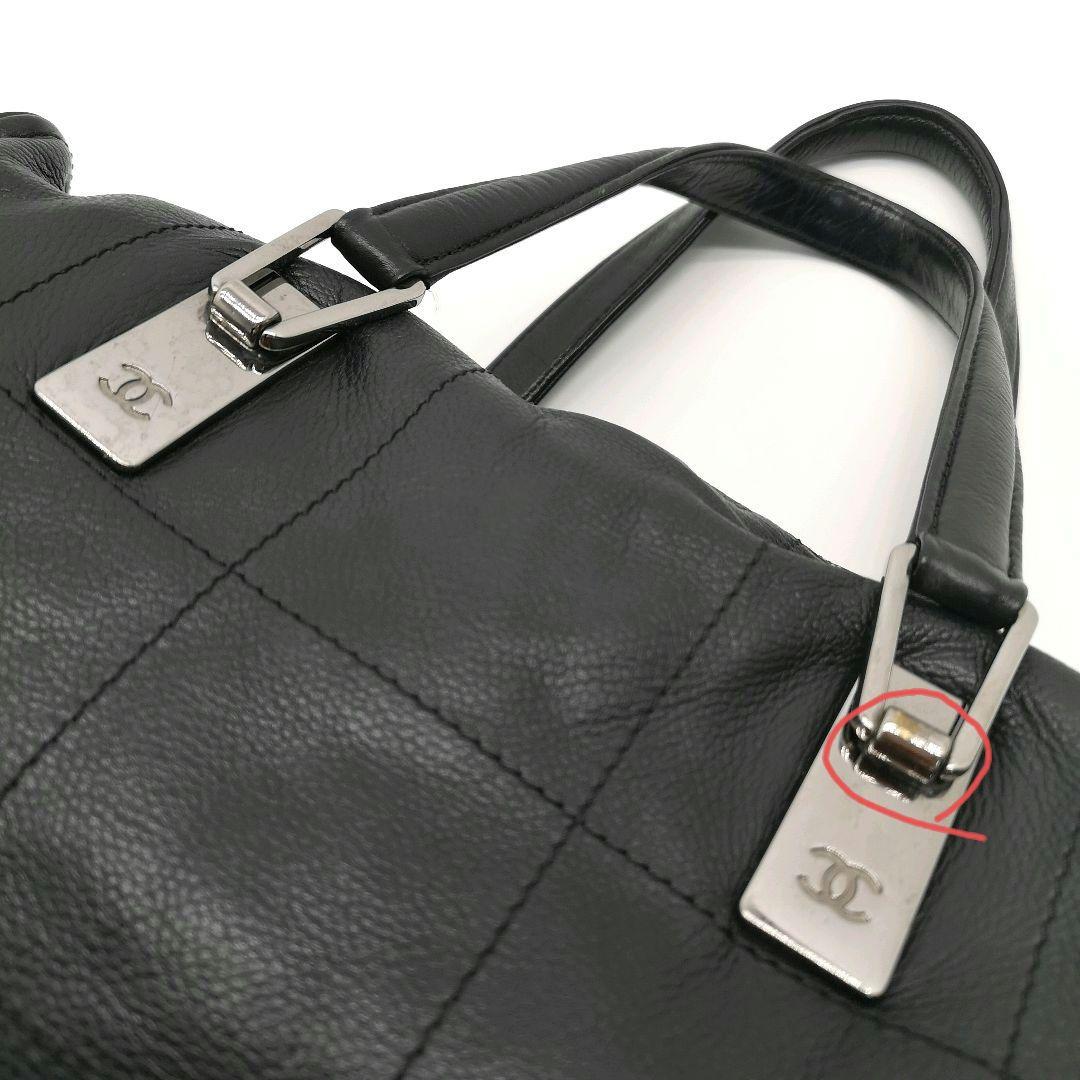 美品 シャネル チョコバー レザー ハンド バッグ 黒 イタリア製