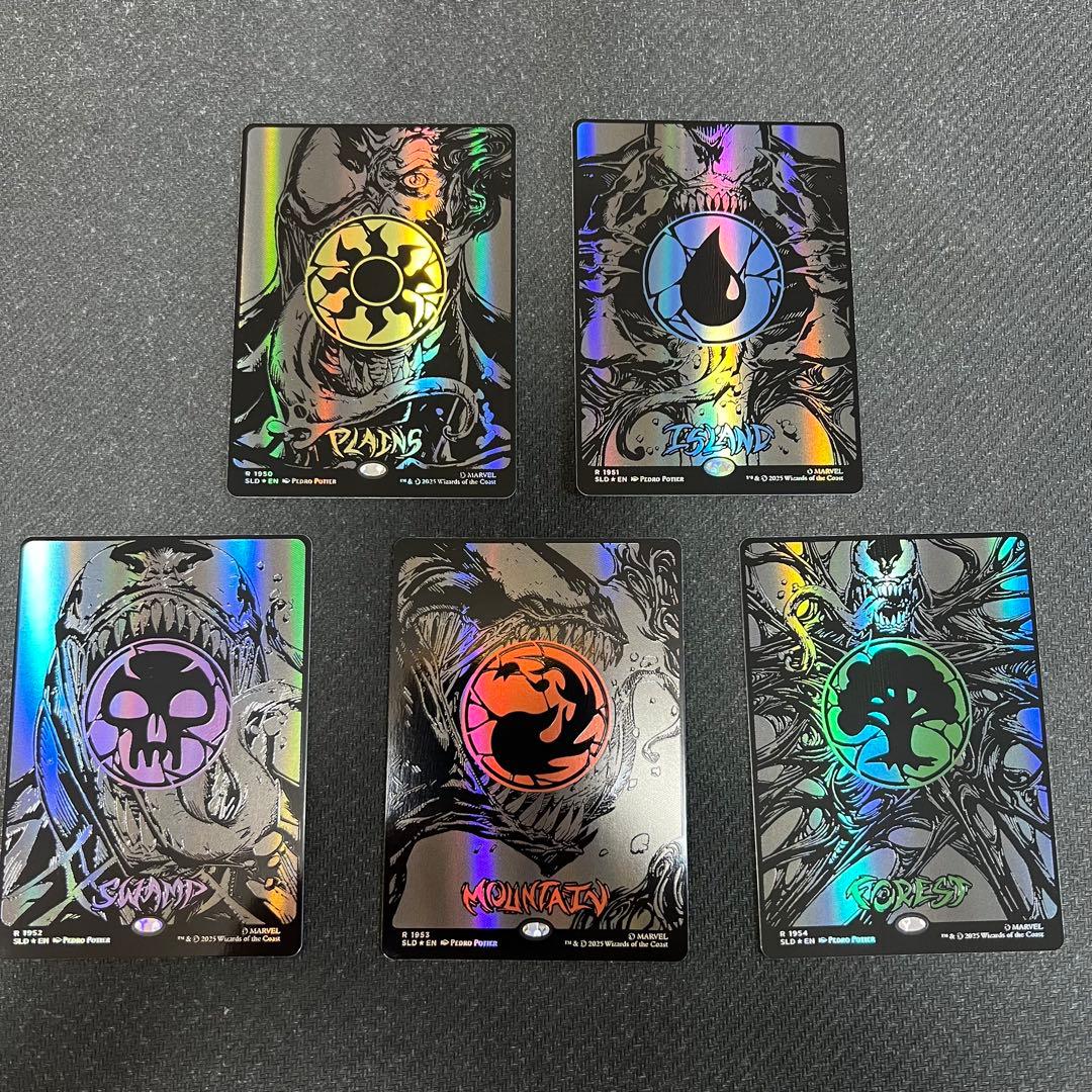 MTG SLD スパイダーマンレイズドFOIL 基本土地 5枚セット - マジック