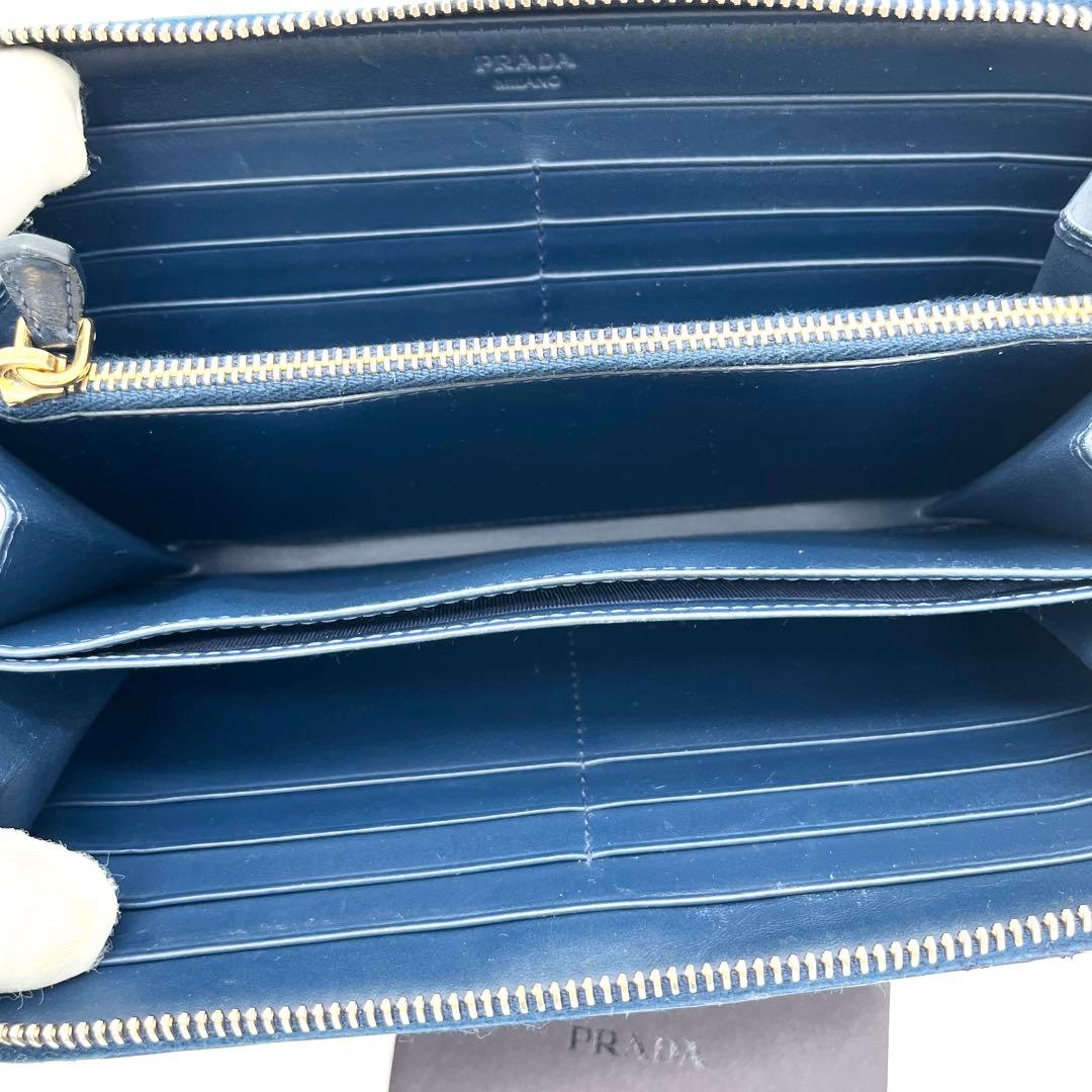 美品】PRADA ヴィッテロムーヴ ラウンドファスナー ゴールド金具 ブルー