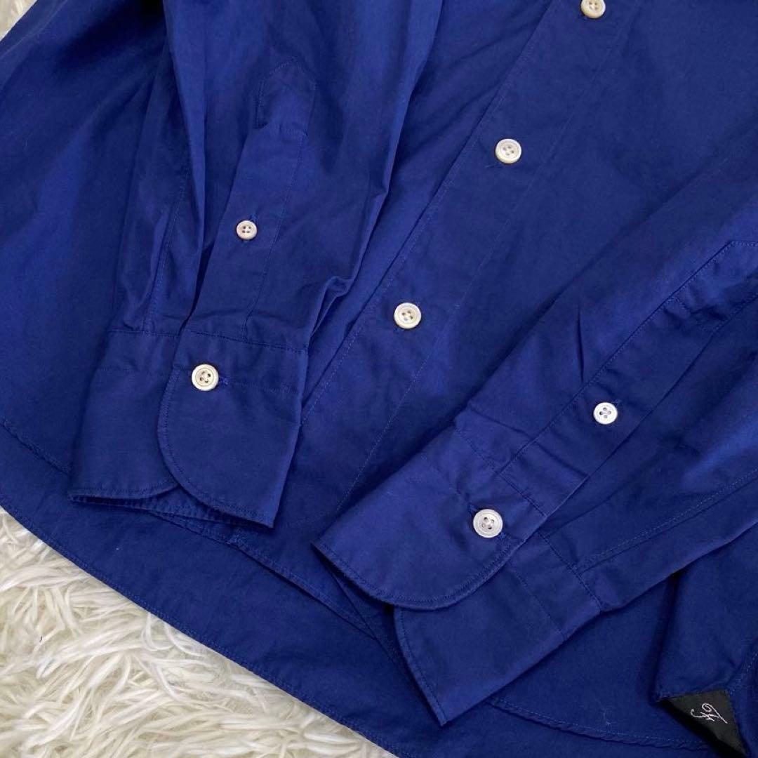 未使用•タグ付✨】フィナモレ アルモ生地 長袖 カッタウェイシャツ 青 M