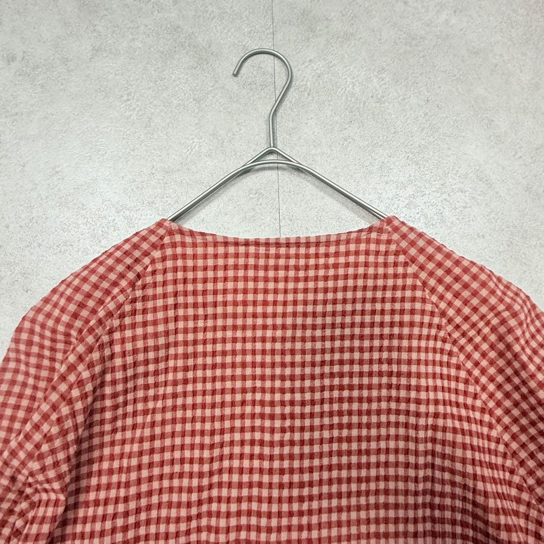 美品✨ヨーガンレール 綿ちぢみギンガムチェックブラウス ババグーリ