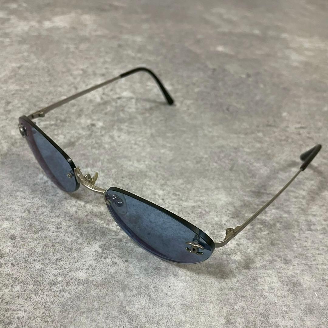 美品 CHANEL サングラス ココマーク リムレス ブルー 4003 ケース付