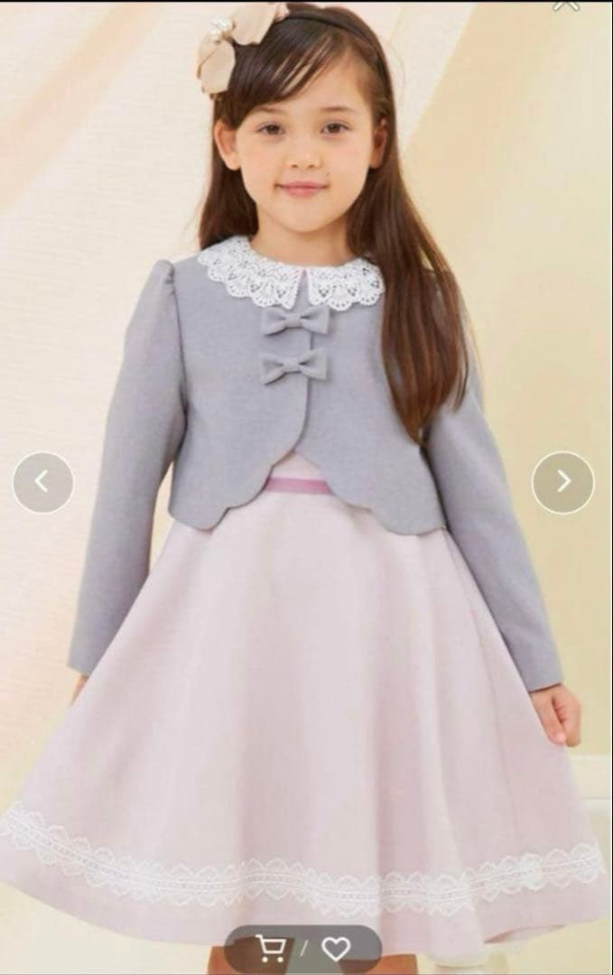 みみ 新品フォーマルドレス グレーとピンク120✨ ロングドレス グレーベージュ ビジュレース 演奏会・ステージドレス