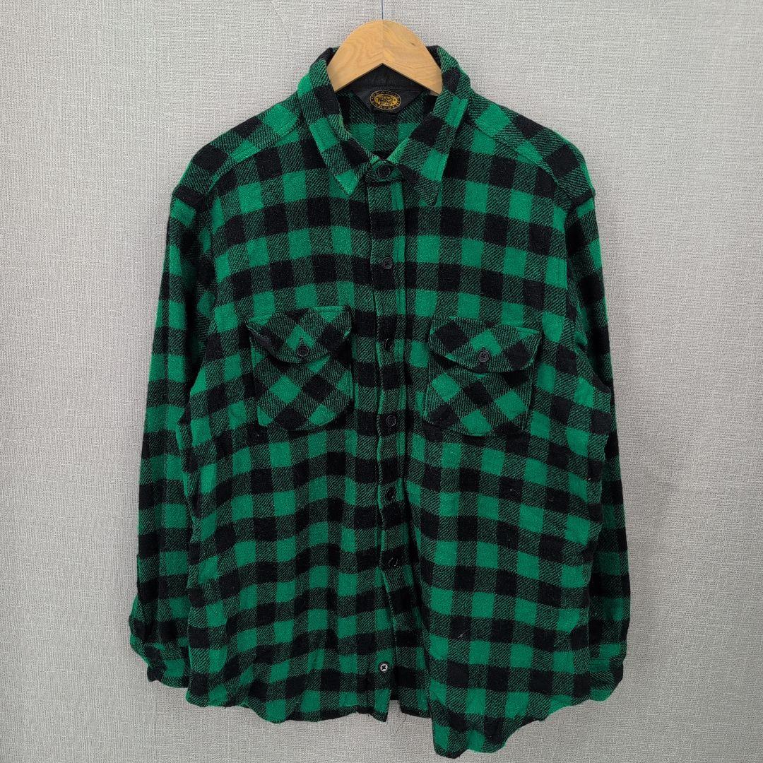 80s頃 ウールリッチ ウール素材 ブロックチェック ネルシャツ 緑・黒