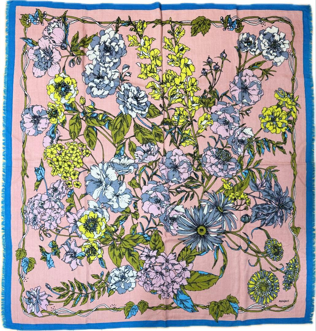 マニプリ/フラワーリントウール×シルクストール120cm新品/混率無し ウールシルクストールヘリンボーン織120＞フラワーベース – manipuri