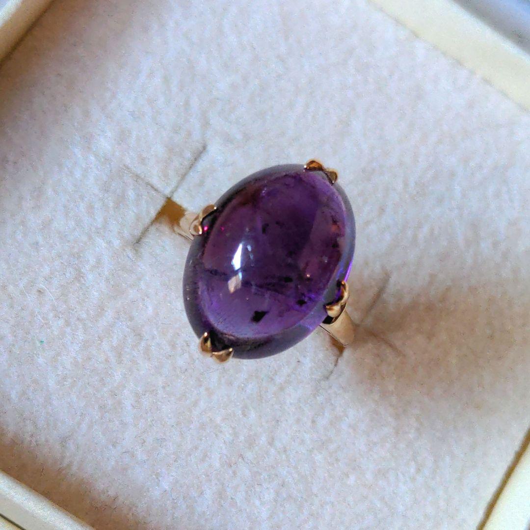 vintageヴィンテージ昭和レトロK18 アメジスト千本透かしリング 指輪