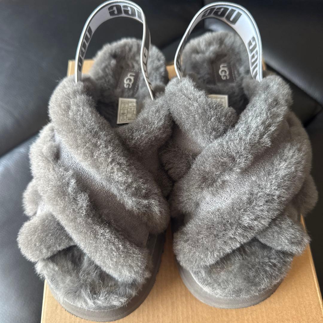 UGG グレー ファーサンダル 秋サンダル 22.5
