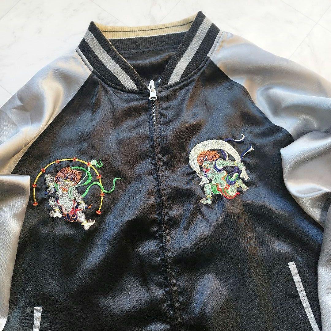 スカジャン　刺繍　和柄 リバーシブル　富士山　花柄　日本地図　佐藤正　XL　金黒