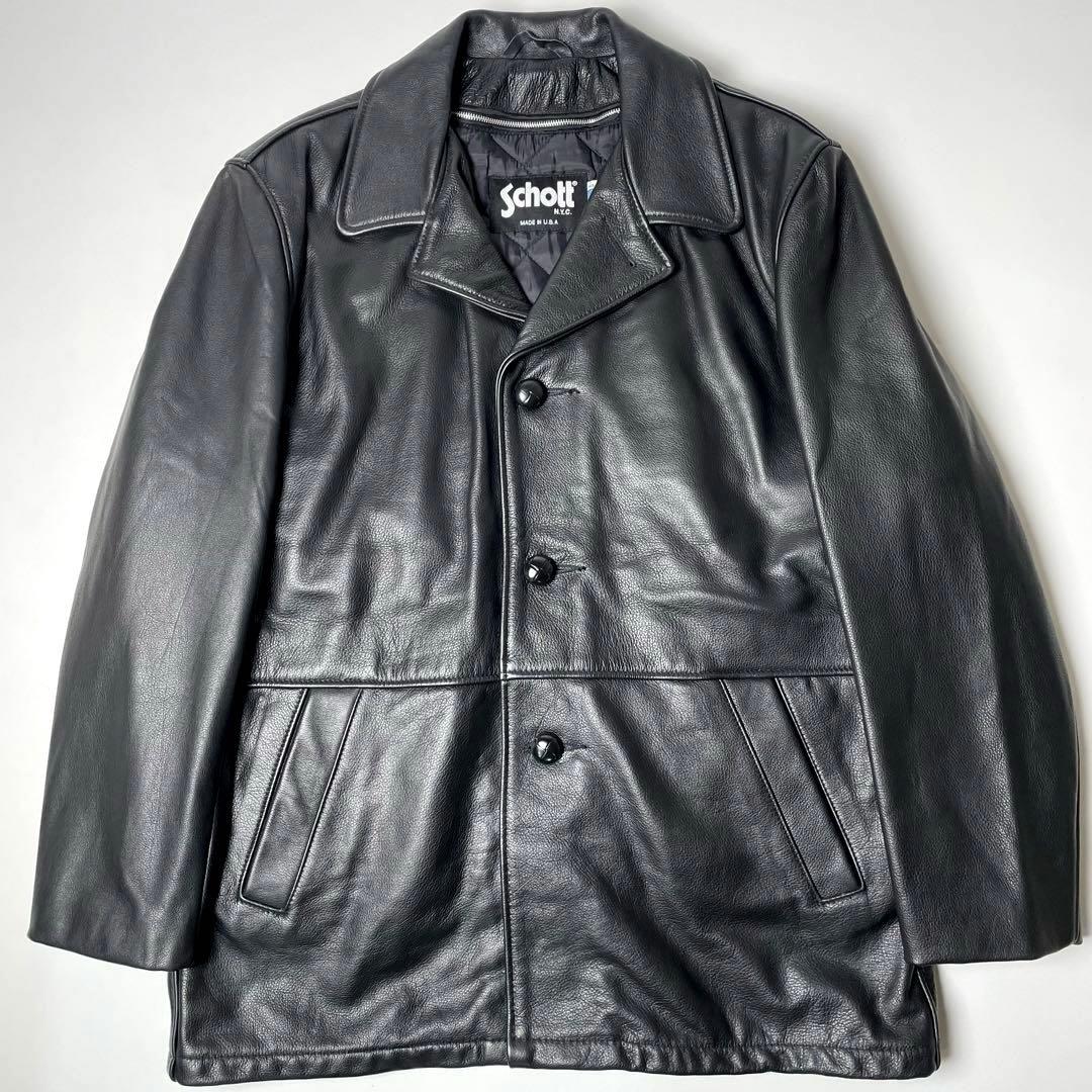米国製】Schott レザージャケット 黒 42 カーコート 本革 ライナー付