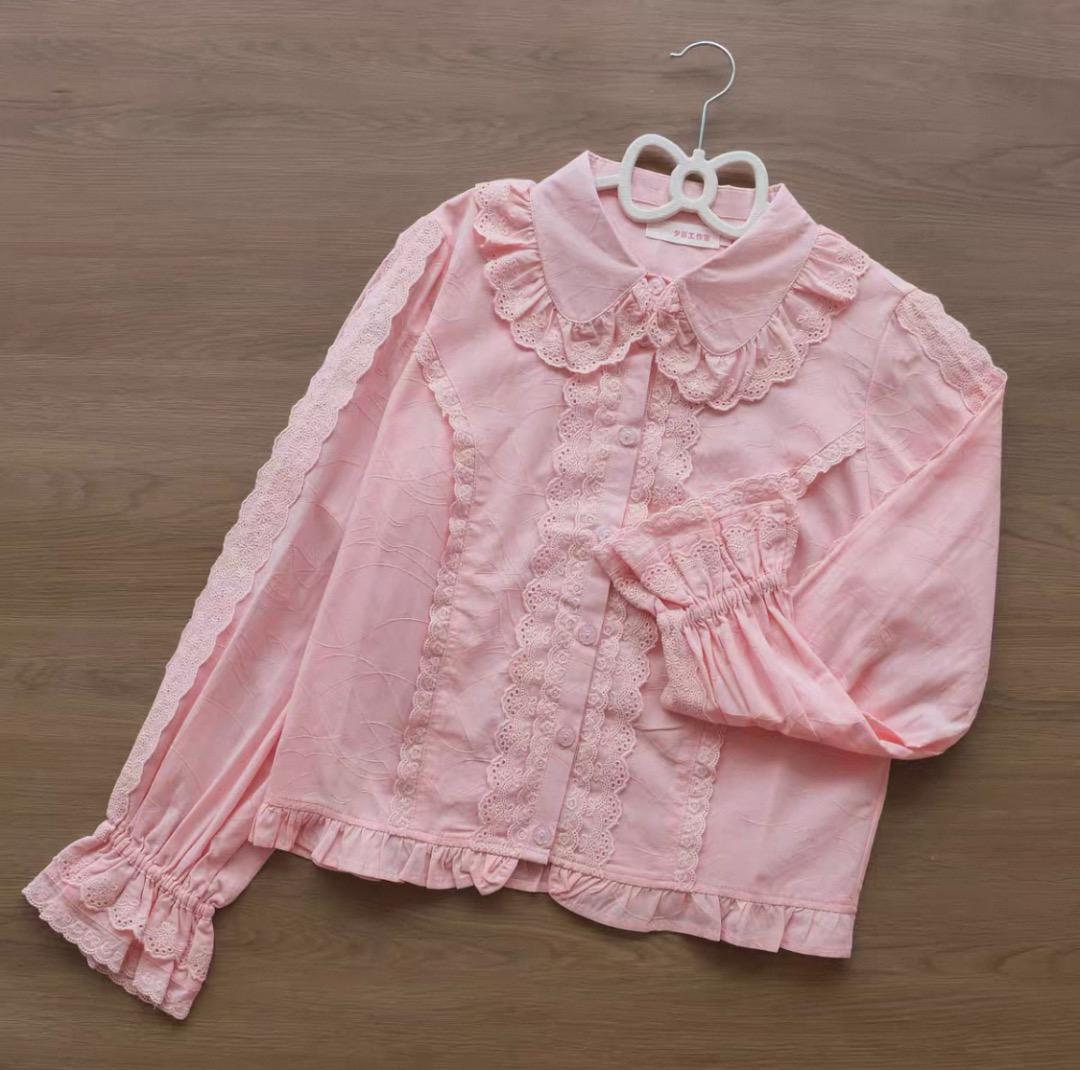 綿レース丸襟ブラウス ピンクM 華ロリ 新品 ロリータ - メルカリ