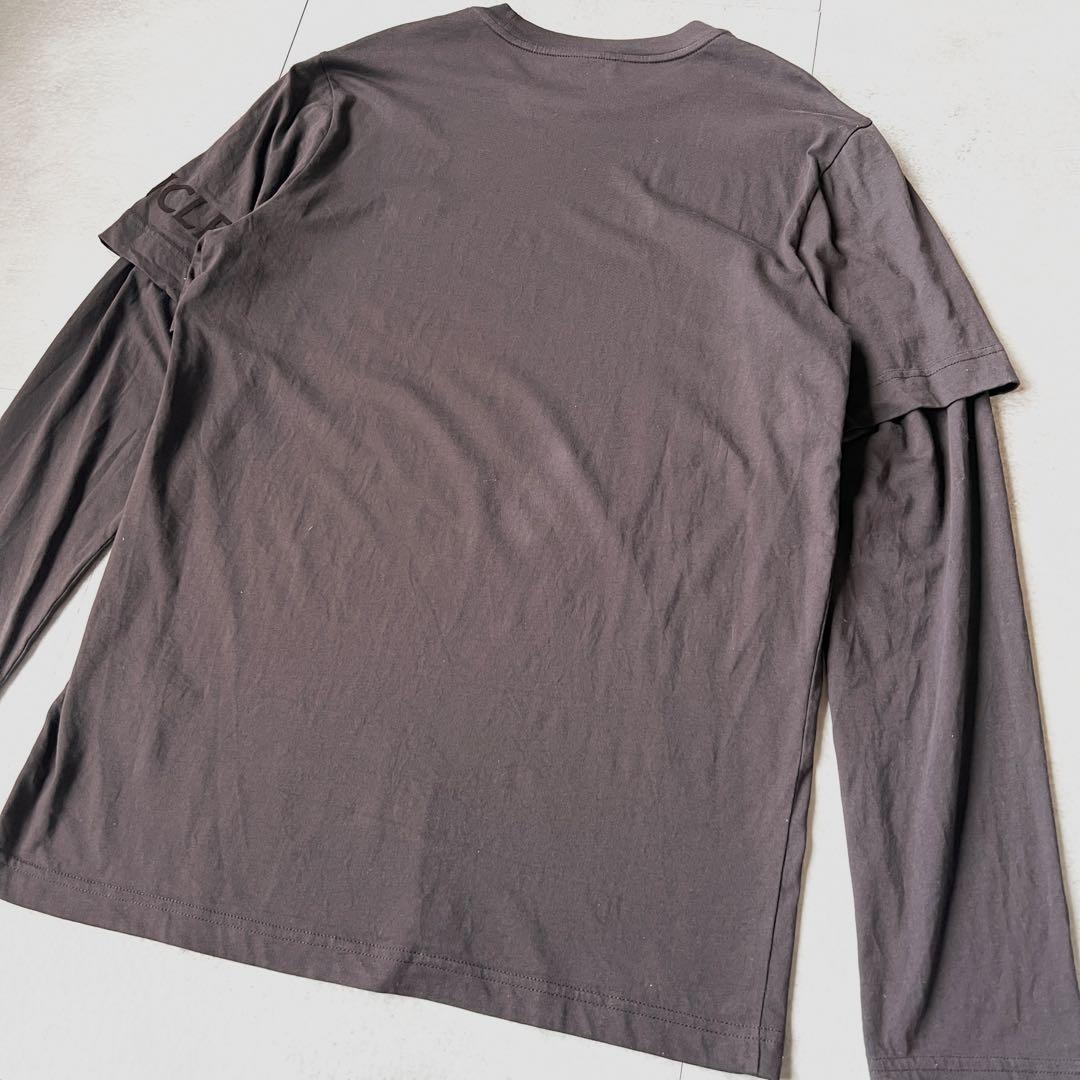 MONCLER 長袖Tシャツ ロンT レイヤード 胸元ロゴ ダークブラウン L