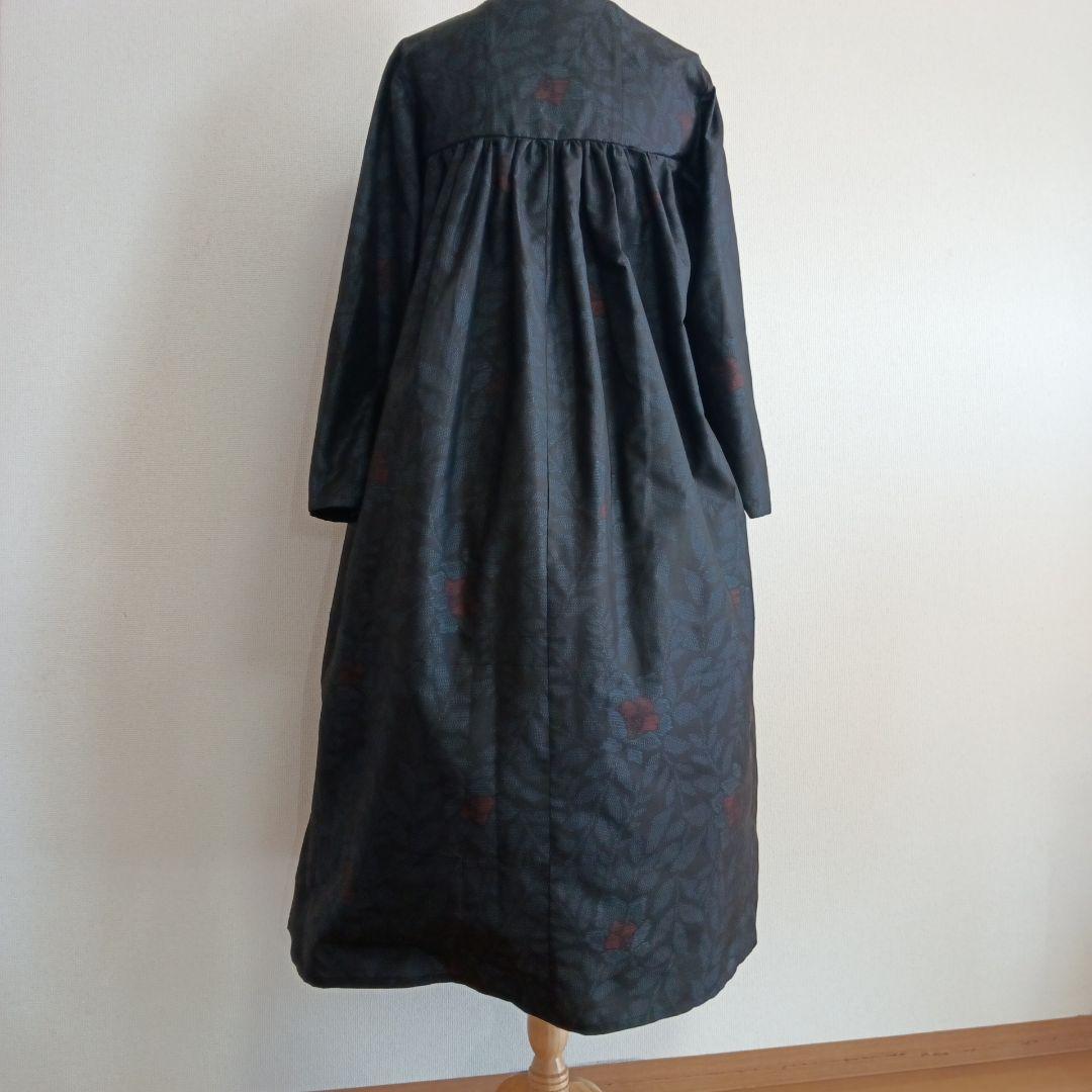 大島紬着物リメイク ギャザー切替ロングワンピースFreeesize No.42