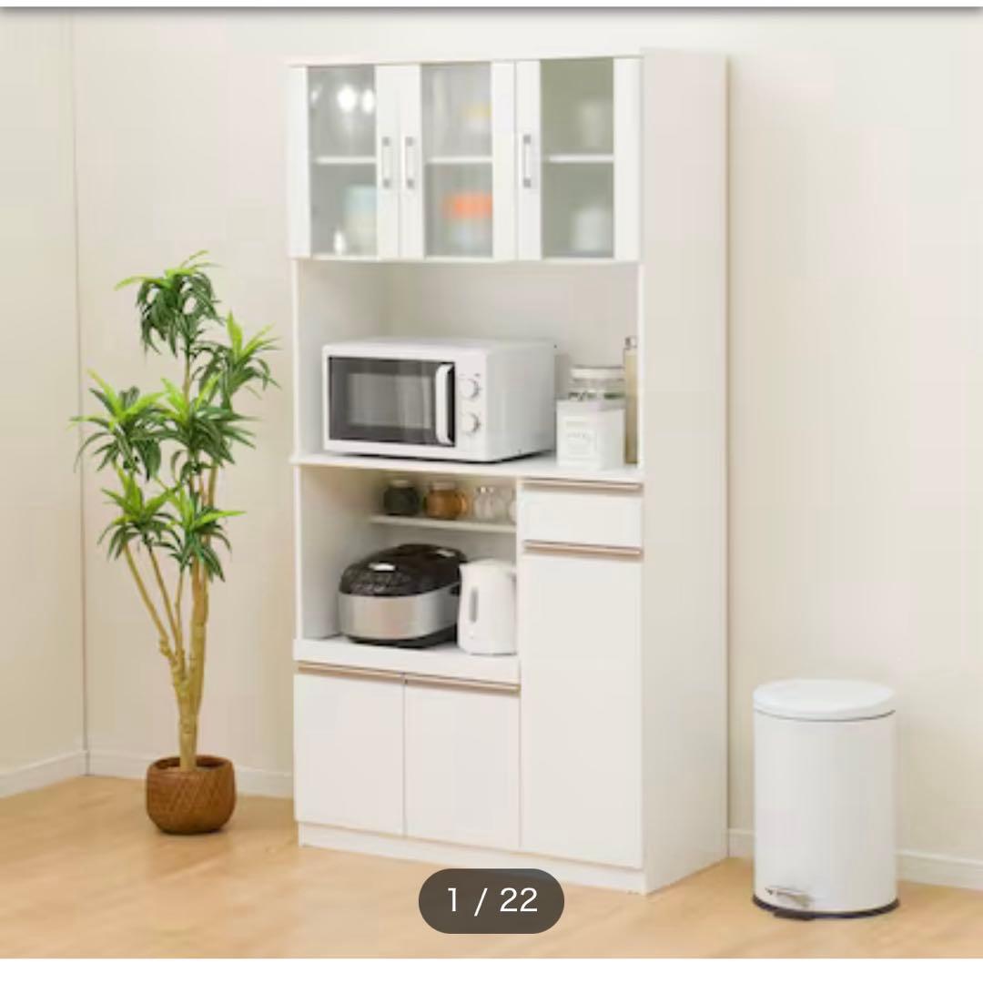 ホワイト レンジボード ガラス扉付き