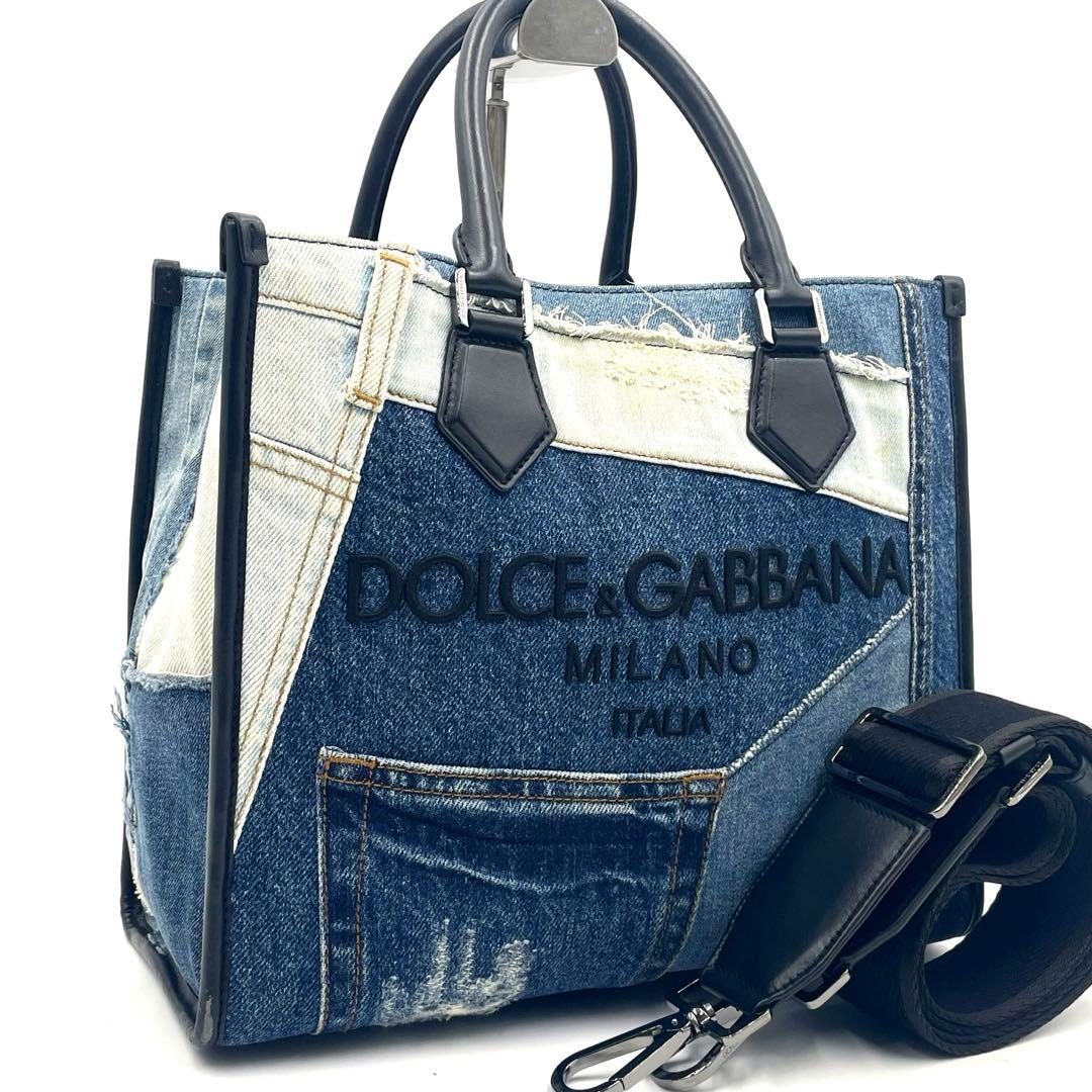 DOLCE&GABBANA デニム ロゴエンブロイダリー トートバッグ 2way