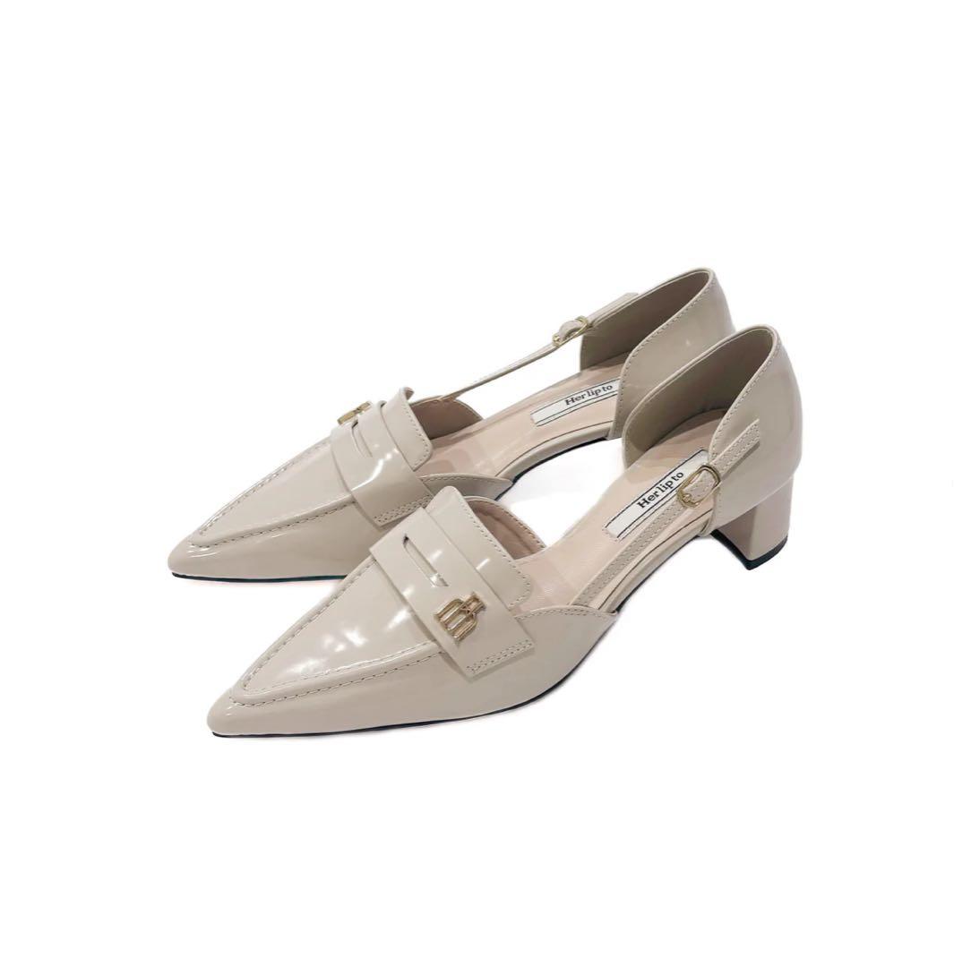靴 Torois Heel Loafers beige 38 her lip to Trois Heel Loafers