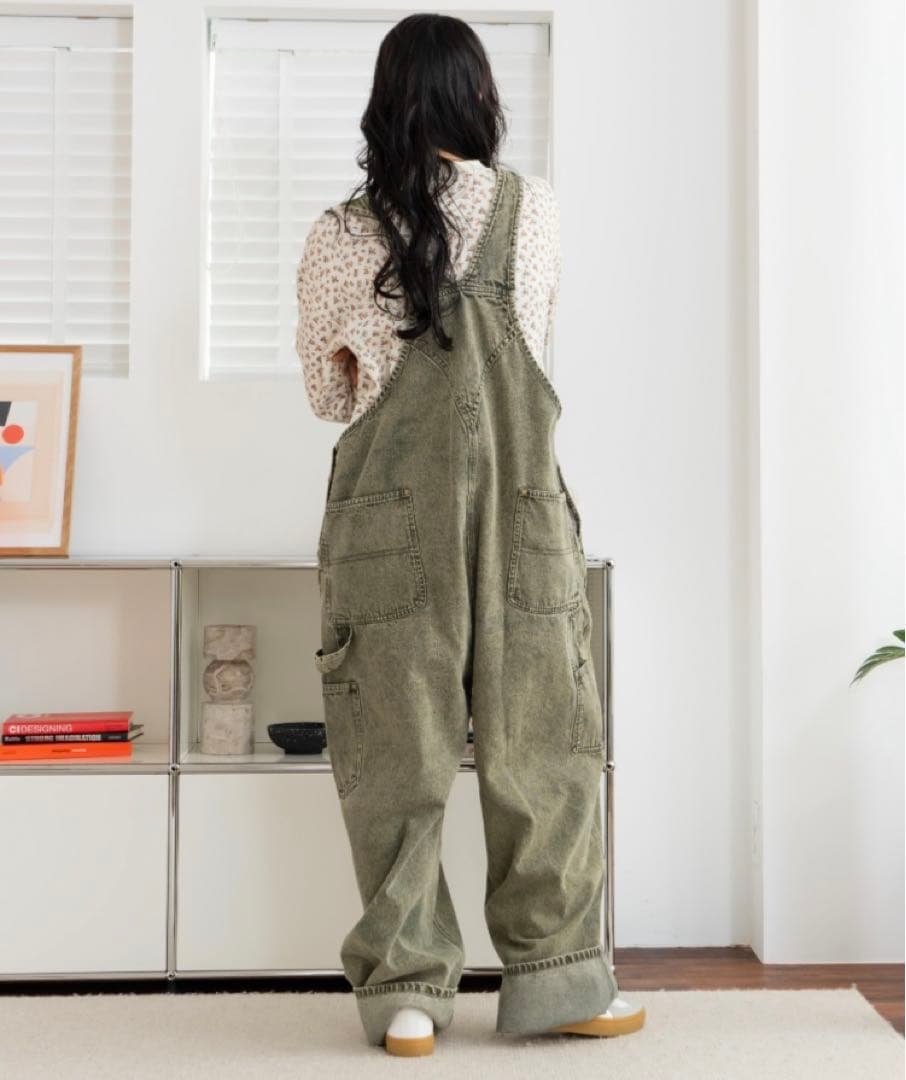 オリーブグリーン サロペット eLur